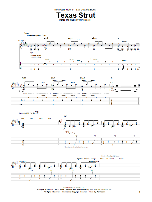 Download Gary Moore Texas Strut Sheet Music and learn how to play Guitar Tab PDF digital score in minutes