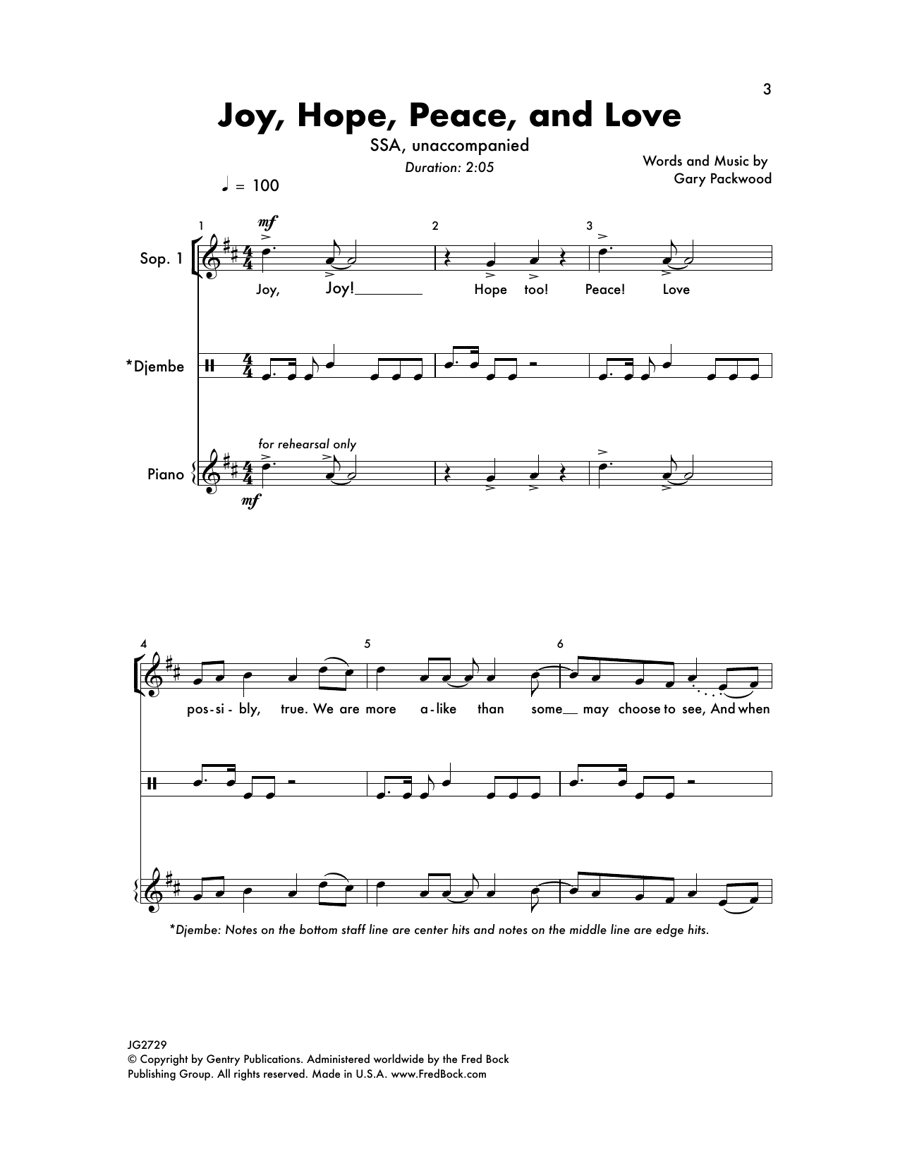 Download Gary Packwood Joy, Hope, Peace, And Love Sheet Music and learn how to play SSA Choir PDF digital score in minutes