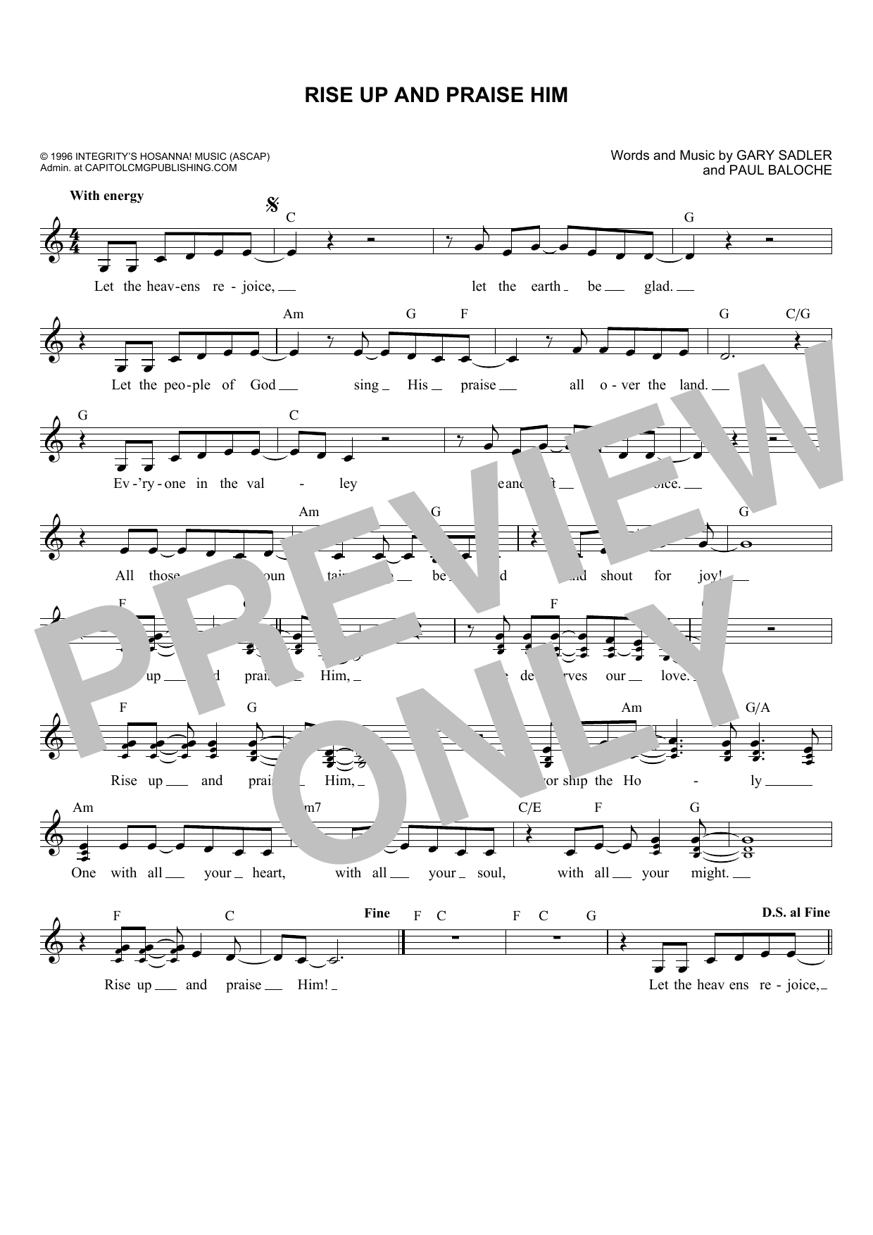 Download Gary Sadler Rise Up And Praise Him Sheet Music and learn how to play Melody Line, Lyrics & Chords PDF digital score in minutes