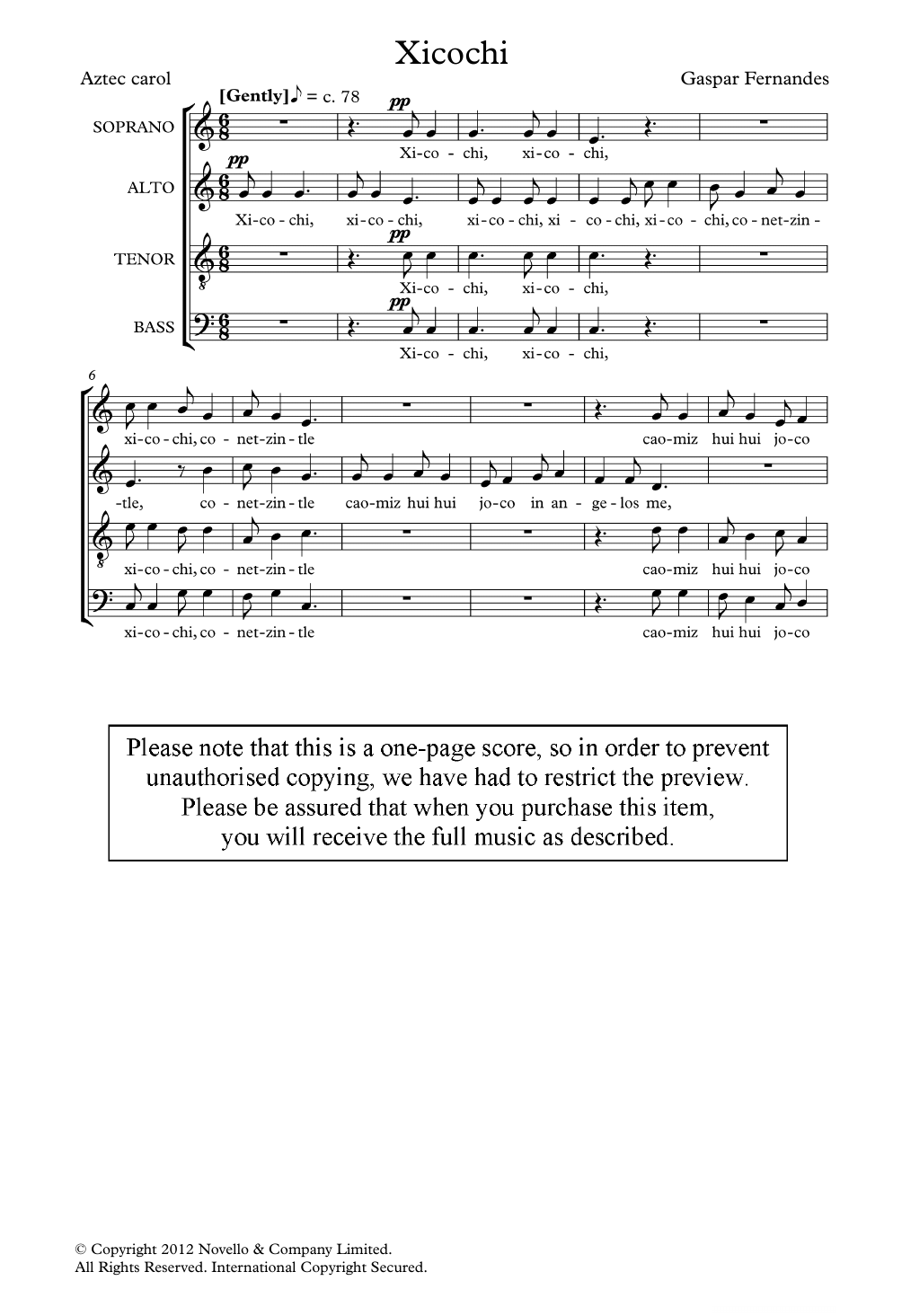 Download Gaspar Fernandes Xicochi Sheet Music and learn how to play Choir PDF digital score in minutes