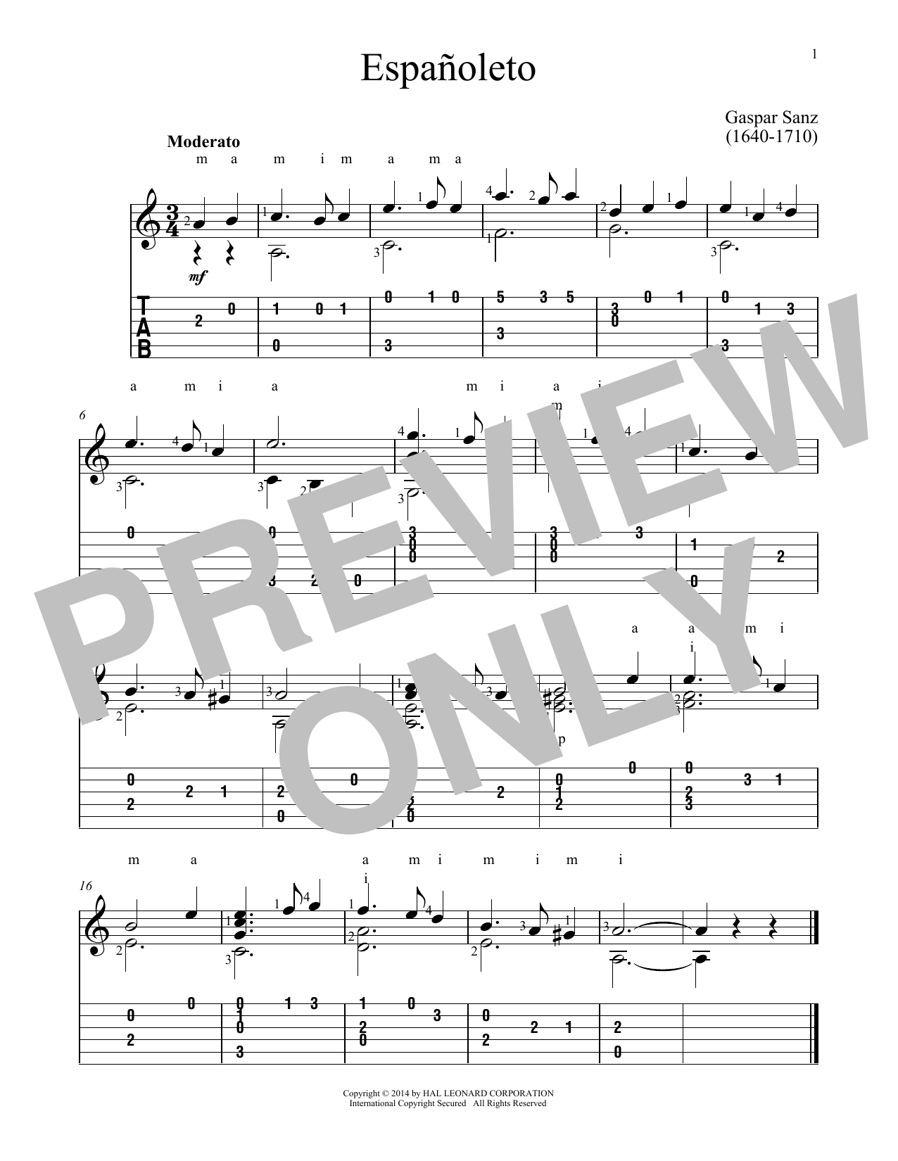 Download Gaspar Sanz Espanoleta Sheet Music and learn how to play Guitar Tab PDF digital score in minutes