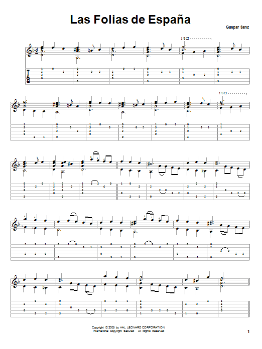 Download Gaspar Sanz Las Folias de España Sheet Music and learn how to play Guitar Tab PDF digital score in minutes