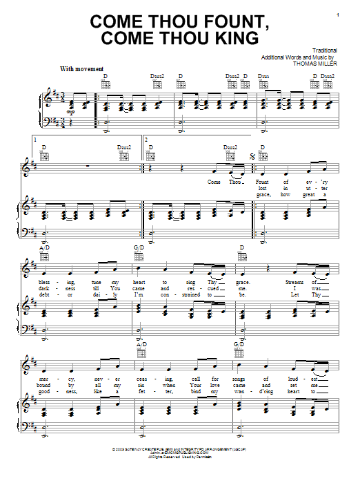 Download Thomas Miller Come Thou Fount, Come Thou King Sheet Music and learn how to play Piano PDF digital score in minutes