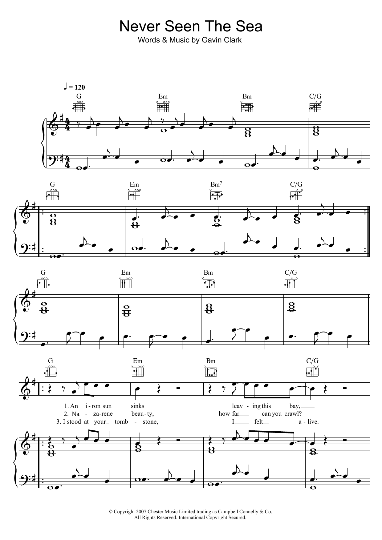 Download Gavin Clark Never Seen The Sea Sheet Music and learn how to play Piano, Vocal & Guitar (Right-Hand Melody) PDF digital score in minutes
