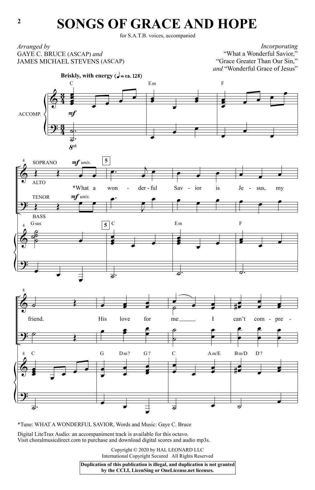 Download Gaye C. Bruce and James Michael Stevens Songs of Grace and Hope Sheet Music and learn how to play SATB Choir PDF digital score in minutes