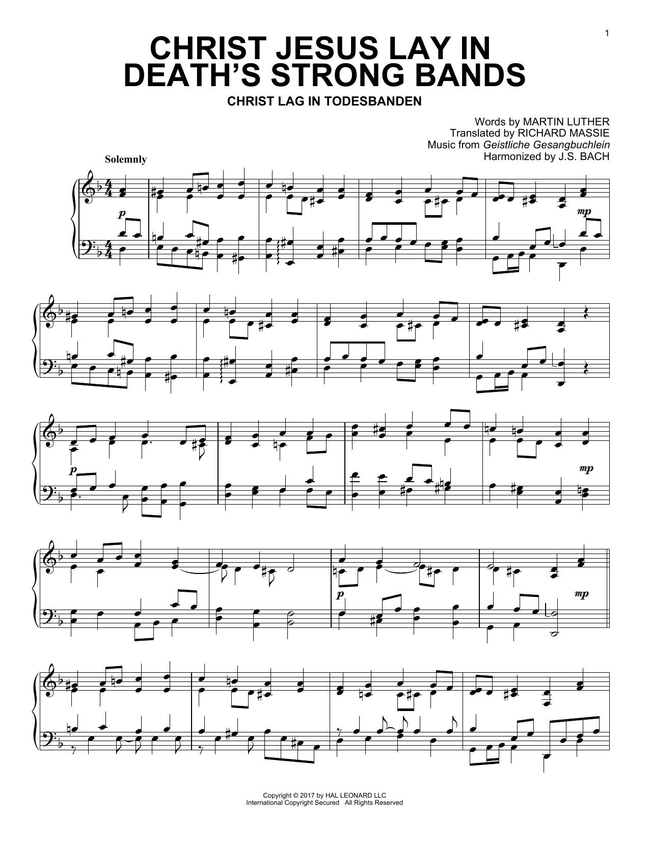 Download Geistliche Gesangbuchlein Christ Jesus Lay In Death's Strong Bands Sheet Music and learn how to play Piano PDF digital score in minutes