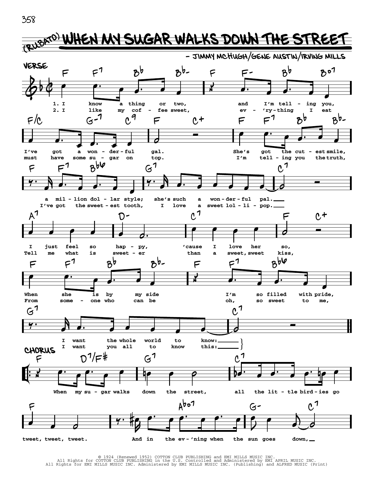 Download Gene Austin When My Sugar Walks Down The Street (arr. Robert Rawlins) Sheet Music and learn how to play Real Book – Melody, Lyrics & Chords PDF digital score in minutes
