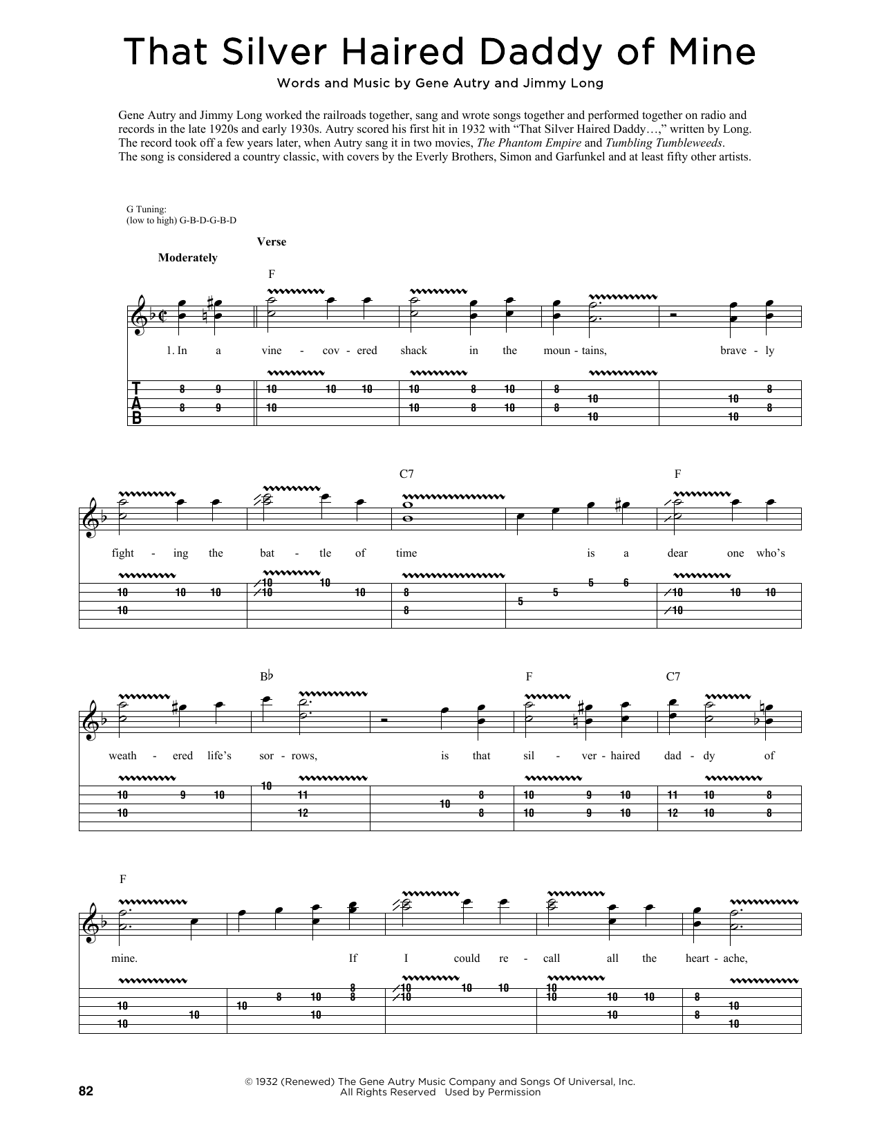 Download Gene Autry and Jimmy Long That Silver Haired Daddy Of Mine (arr. Fred Sokolow) Sheet Music and learn how to play Guitar Tab PDF digital score in minutes