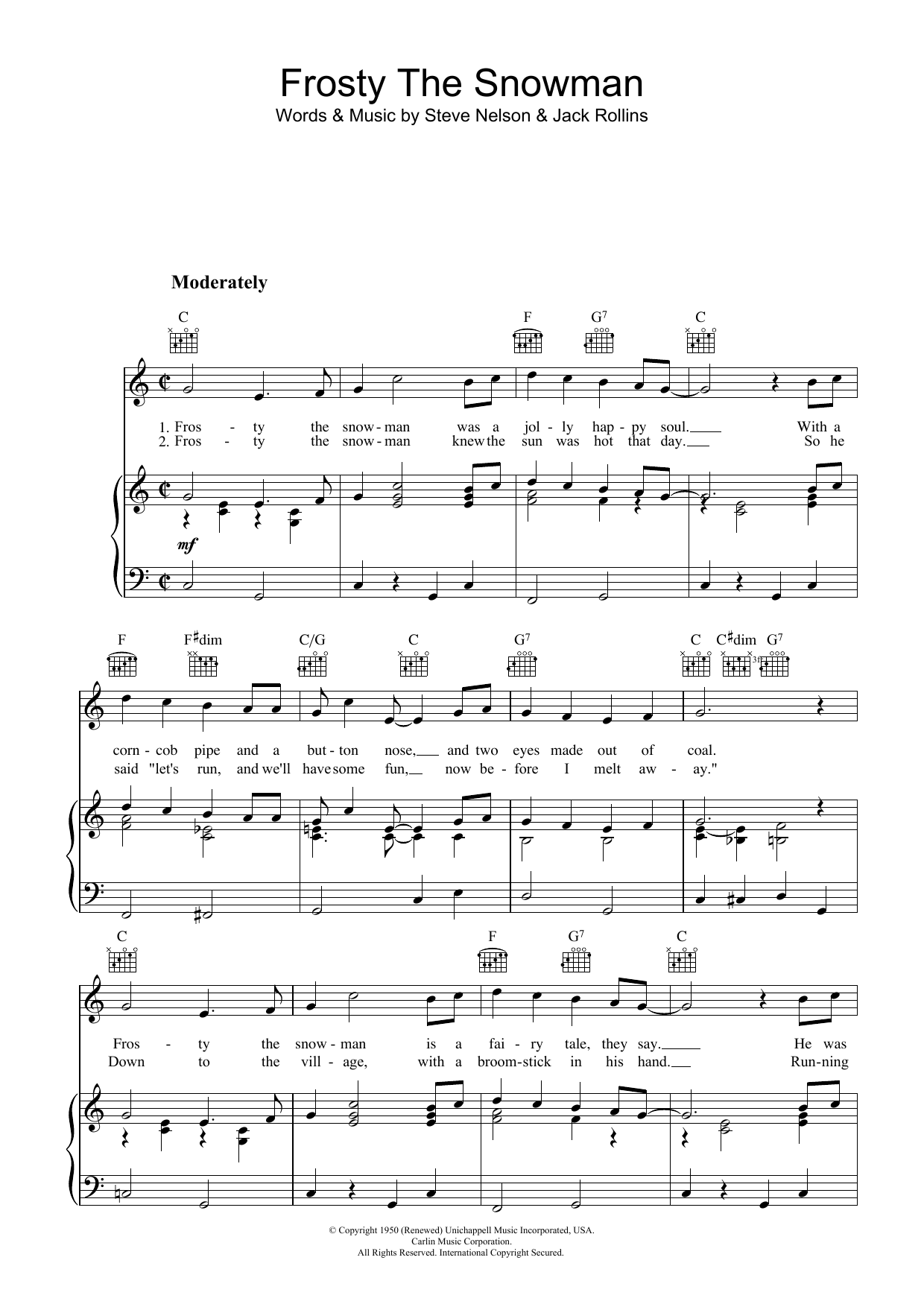 Download The Ronettes Frosty The Snowman Sheet Music and learn how to play Piano, Vocal & Guitar (Right-Hand Melody) PDF digital score in minutes