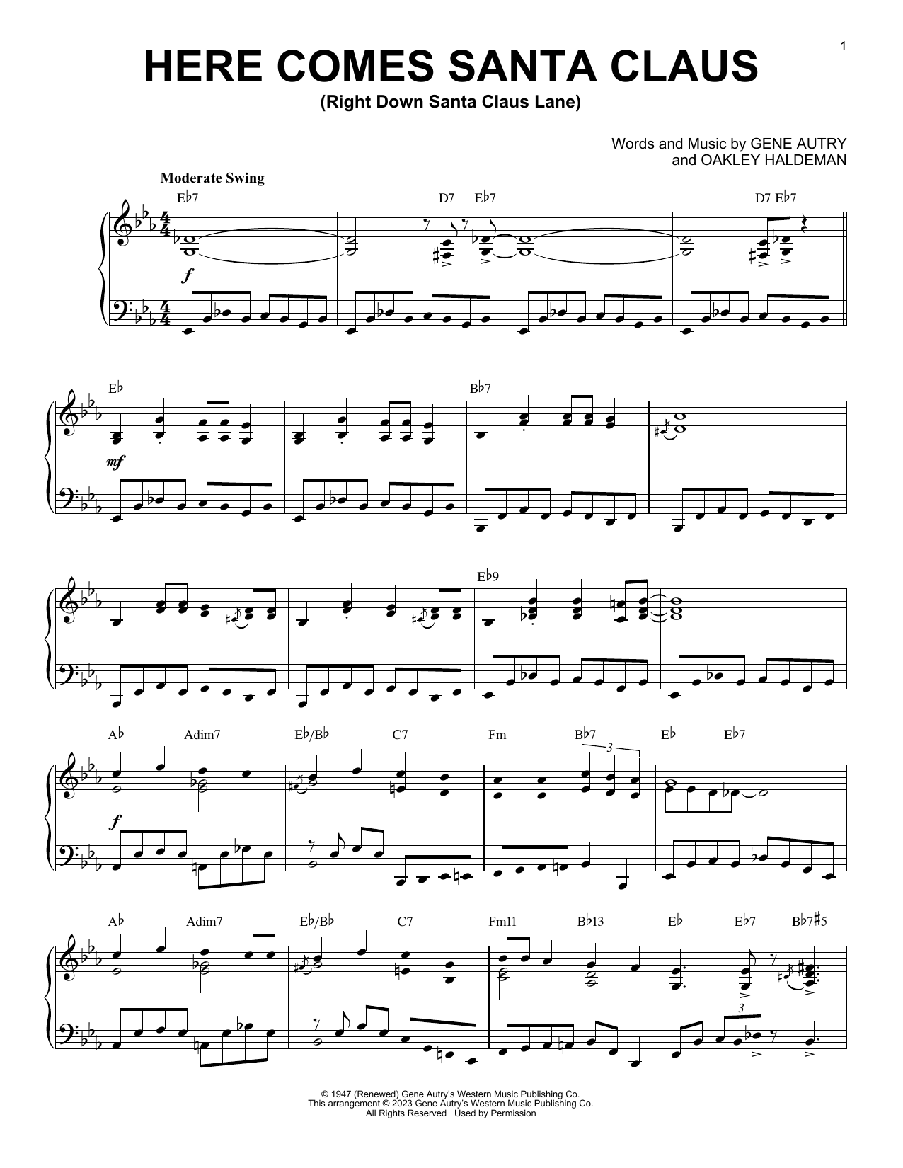 Download Gene Autry Here Comes Santa Claus [Boogie Woogie version] (arr. Brent Edstrom) Sheet Music and learn how to play Piano Solo PDF digital score in minutes