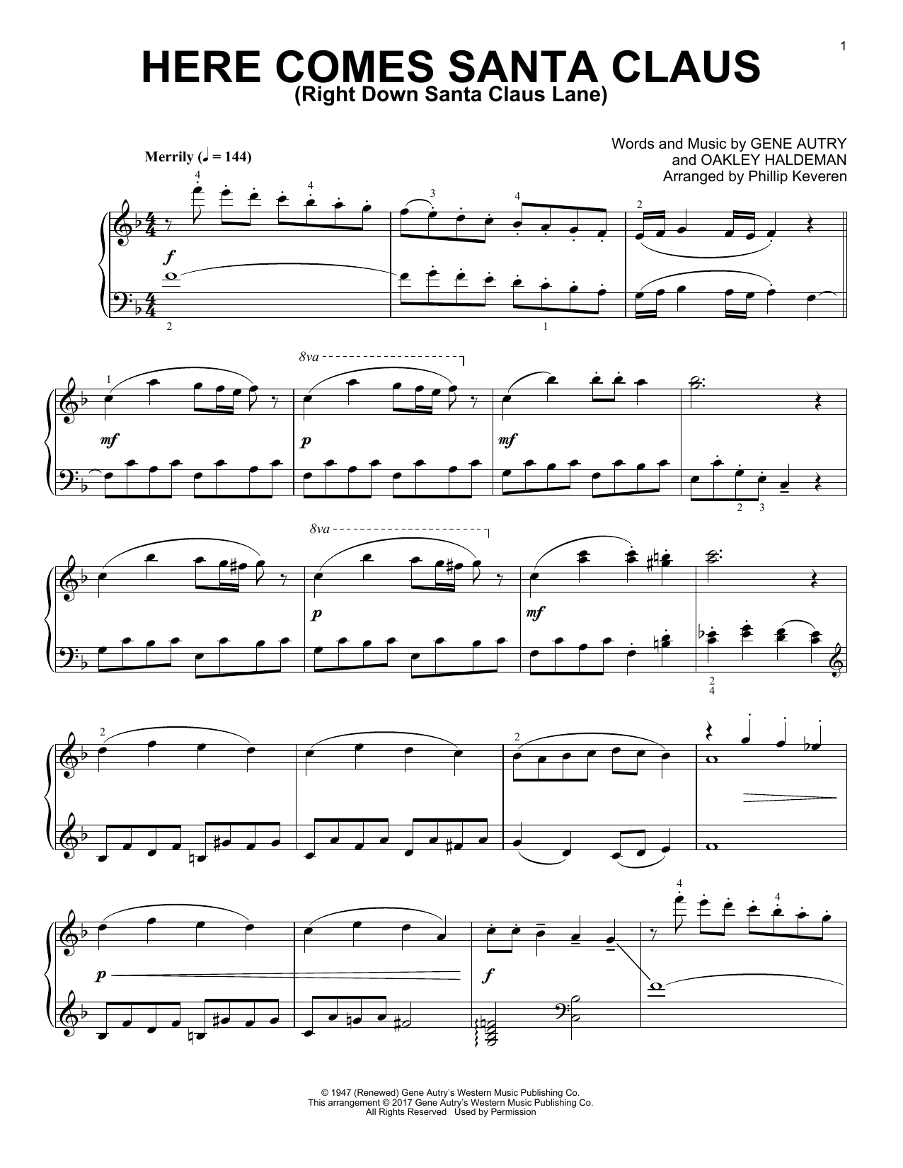 Download Phillip Keveren Here Comes Santa Claus (Right Down Santa Claus Lane) Sheet Music and learn how to play Piano PDF digital score in minutes