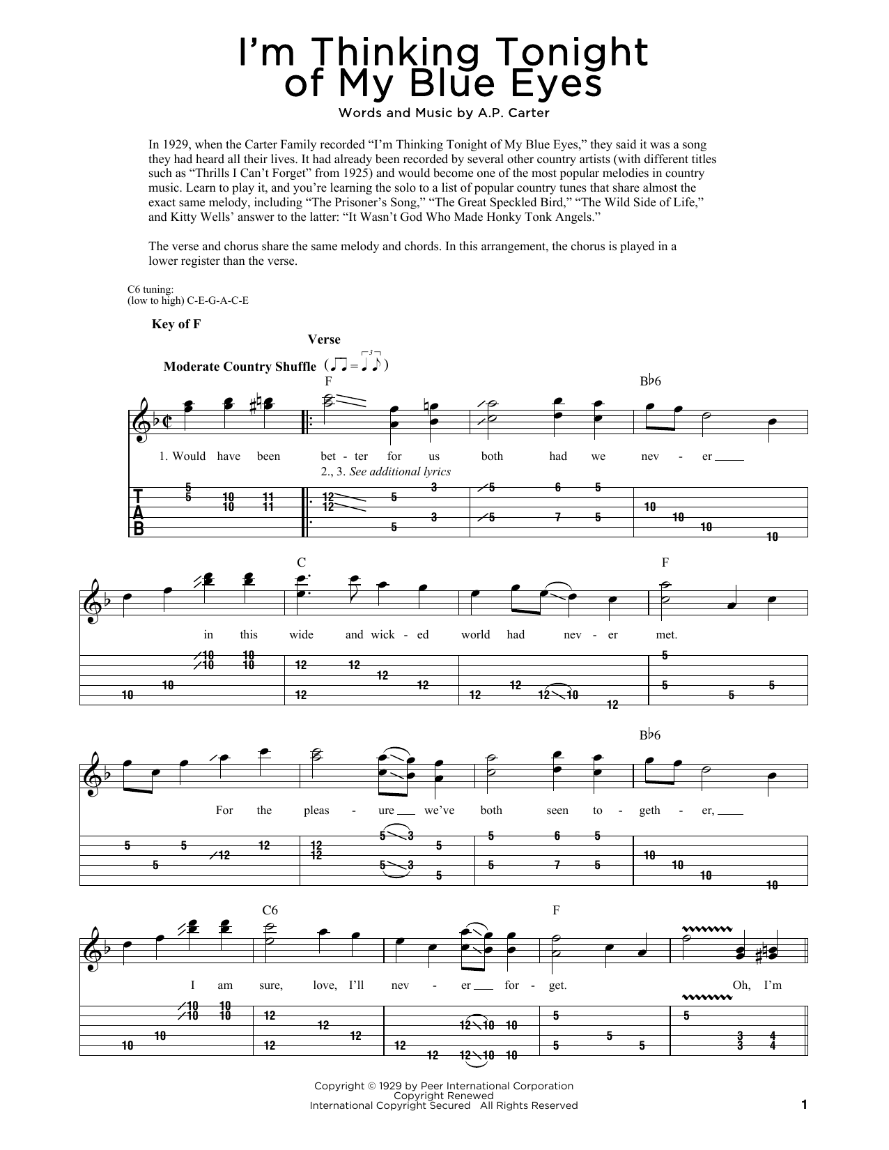 Download Gene Autry I'm Thinking Tonight Of My Blue Eyes (arr. Fred Sokolow) Sheet Music and learn how to play Dobro PDF digital score in minutes