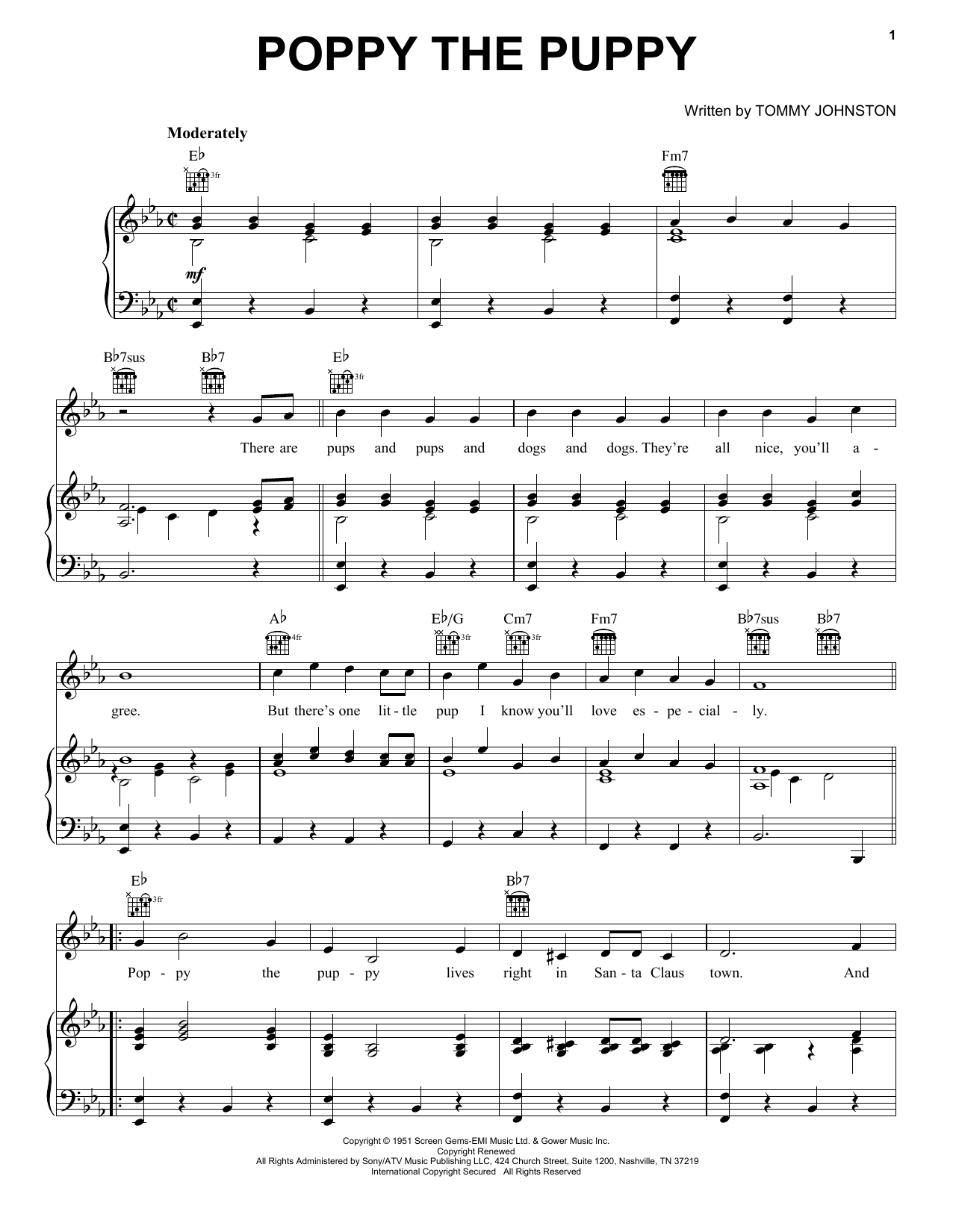 Download Gene Autry Poppy The Puppy Sheet Music and learn how to play Piano, Vocal & Guitar (Right-Hand Melody) PDF digital score in minutes