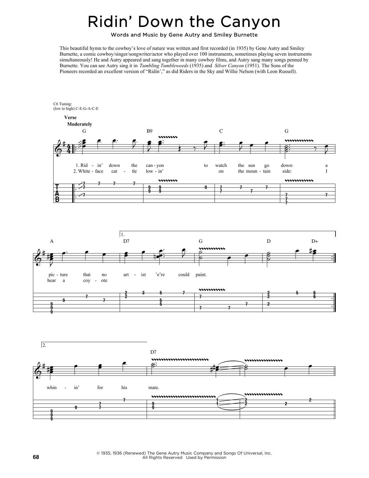 Download Gene Autry Ridin' Down The Canyon (arr. Fred Sokolow) Sheet Music and learn how to play Guitar Tab PDF digital score in minutes