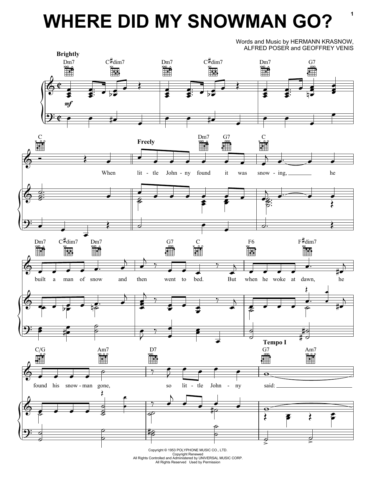 Download Gene Autry Where Did My Snowman Go? Sheet Music and learn how to play Piano, Vocal & Guitar (Right-Hand Melody) PDF digital score in minutes