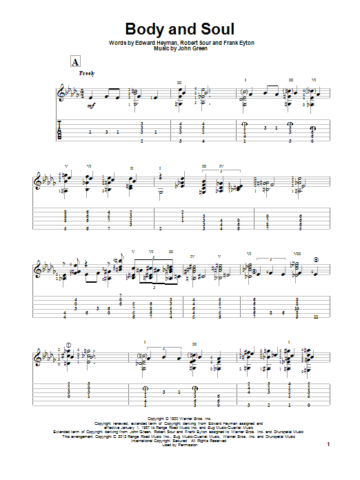 Download Gene Bertoncini Body And Soul Sheet Music and learn how to play Guitar Tab PDF digital score in minutes