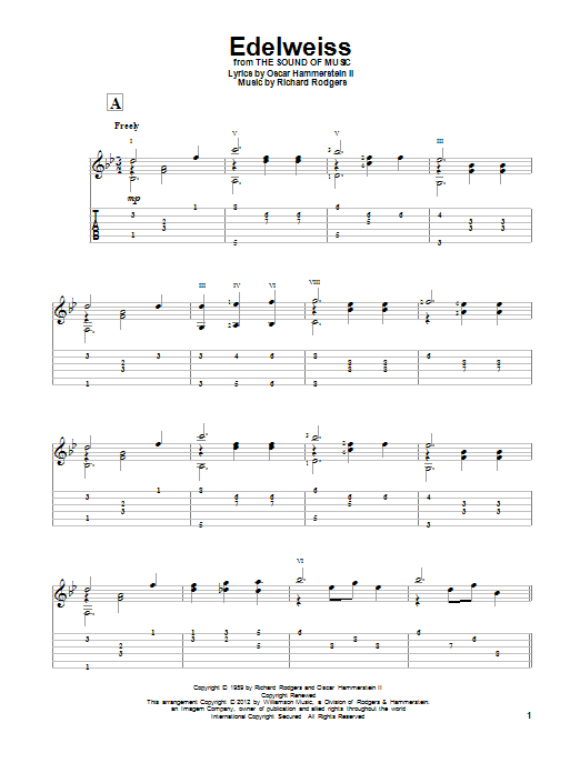 Download Rodgers & Hammerstein Edelweiss Sheet Music and learn how to play Guitar Tab PDF digital score in minutes
