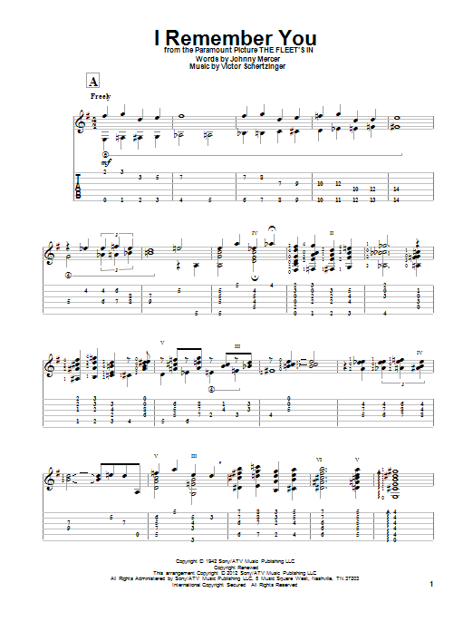 Download Gene Bertoncini I Remember You Sheet Music and learn how to play Guitar Tab PDF digital score in minutes