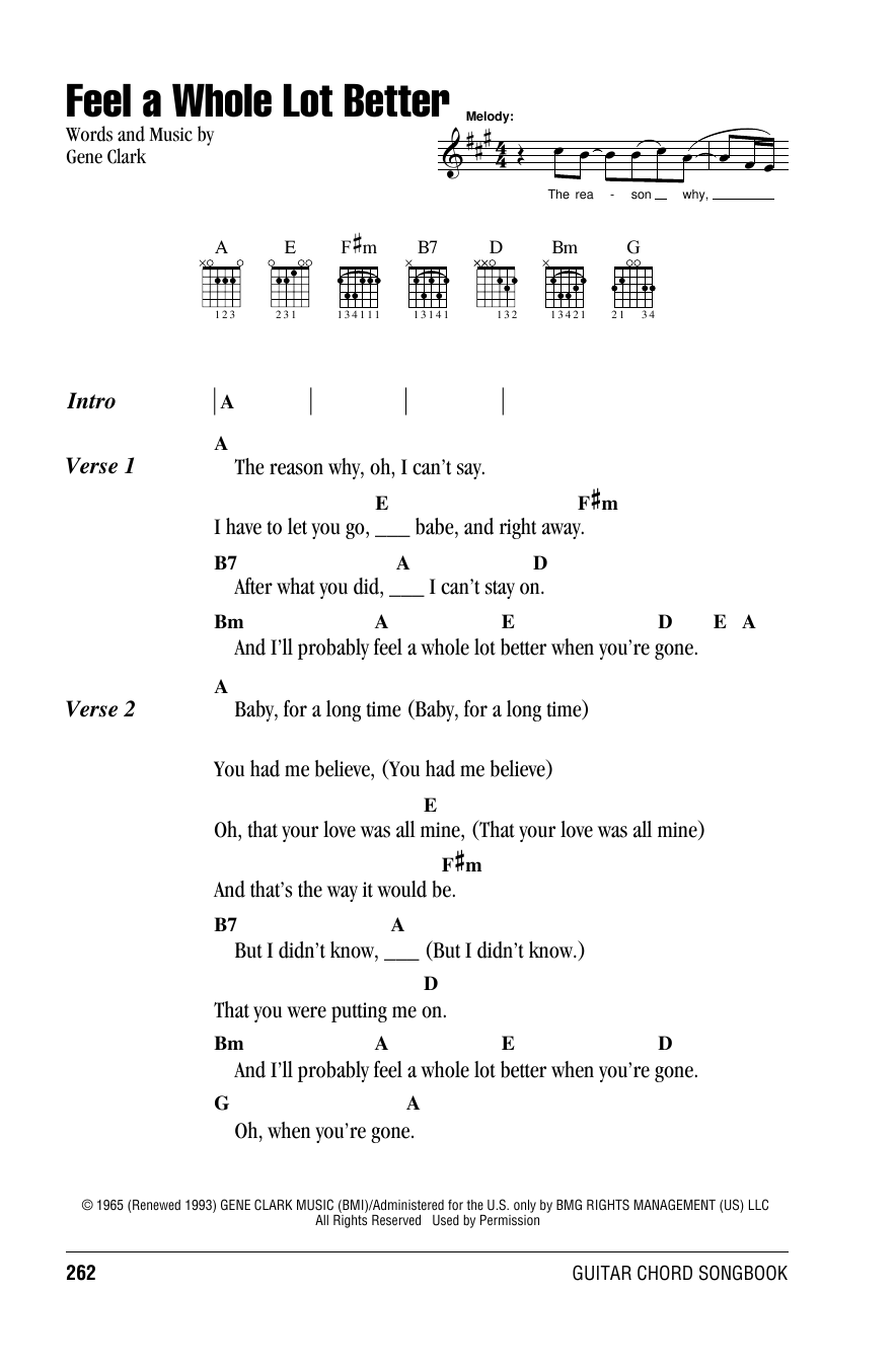 Download Gene Clark Feel A Whole Lot Better Sheet Music and learn how to play Lyrics & Chords PDF digital score in minutes