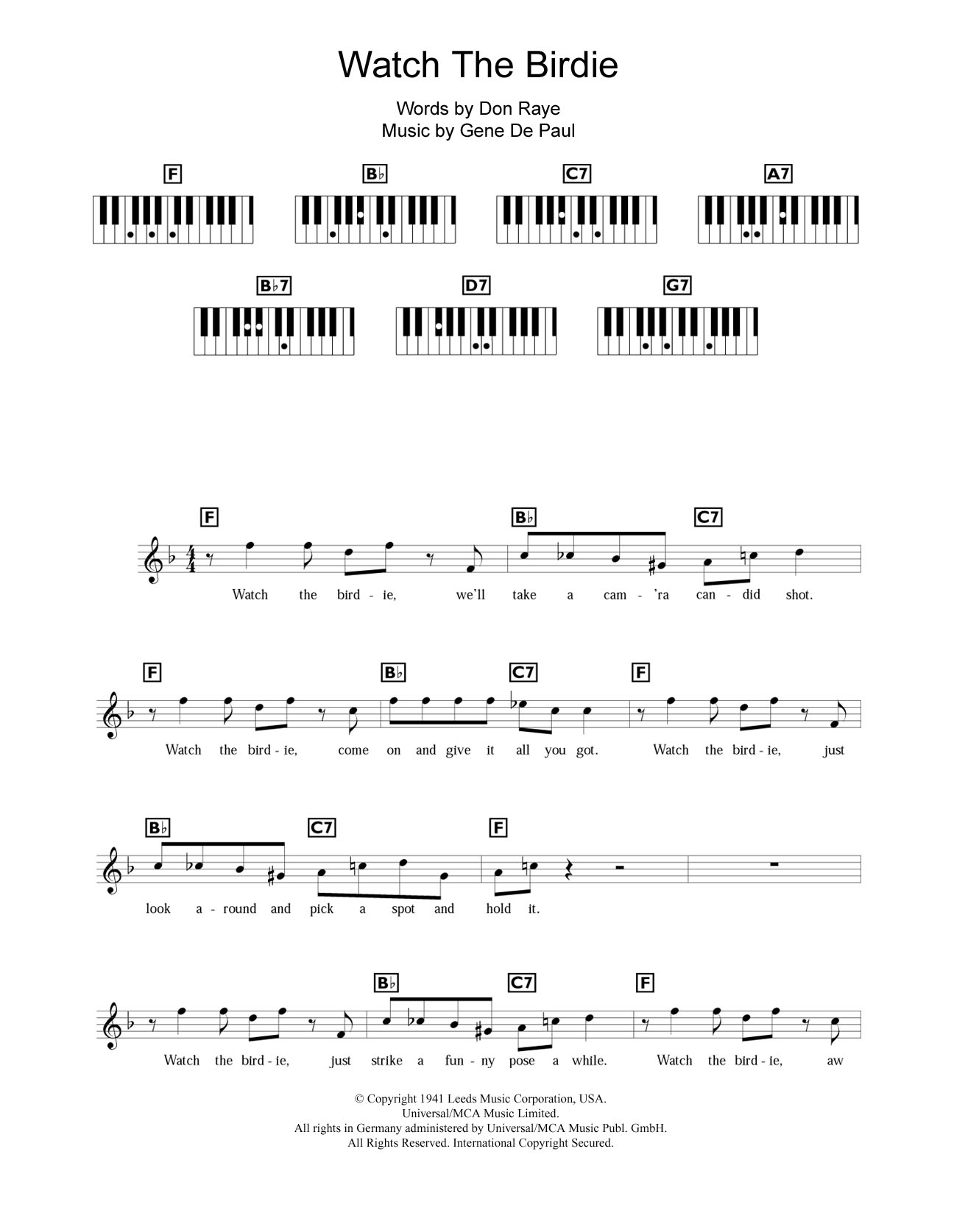 Download Gene de Paul Watch The Birdie Sheet Music and learn how to play Keyboard PDF digital score in minutes