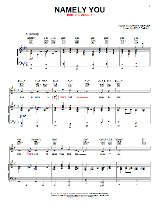 Download Gene DePaul Namely You Sheet Music and learn how to play Piano, Vocal & Guitar (Right-Hand Melody) PDF digital score in minutes