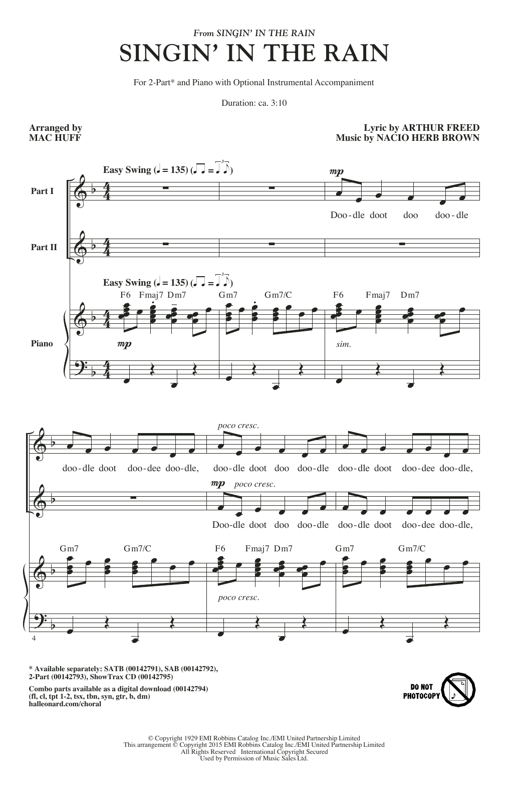 Download Gene Kelly Singin' In The Rain (arr. Mac Huff) Sheet Music and learn how to play SATB PDF digital score in minutes