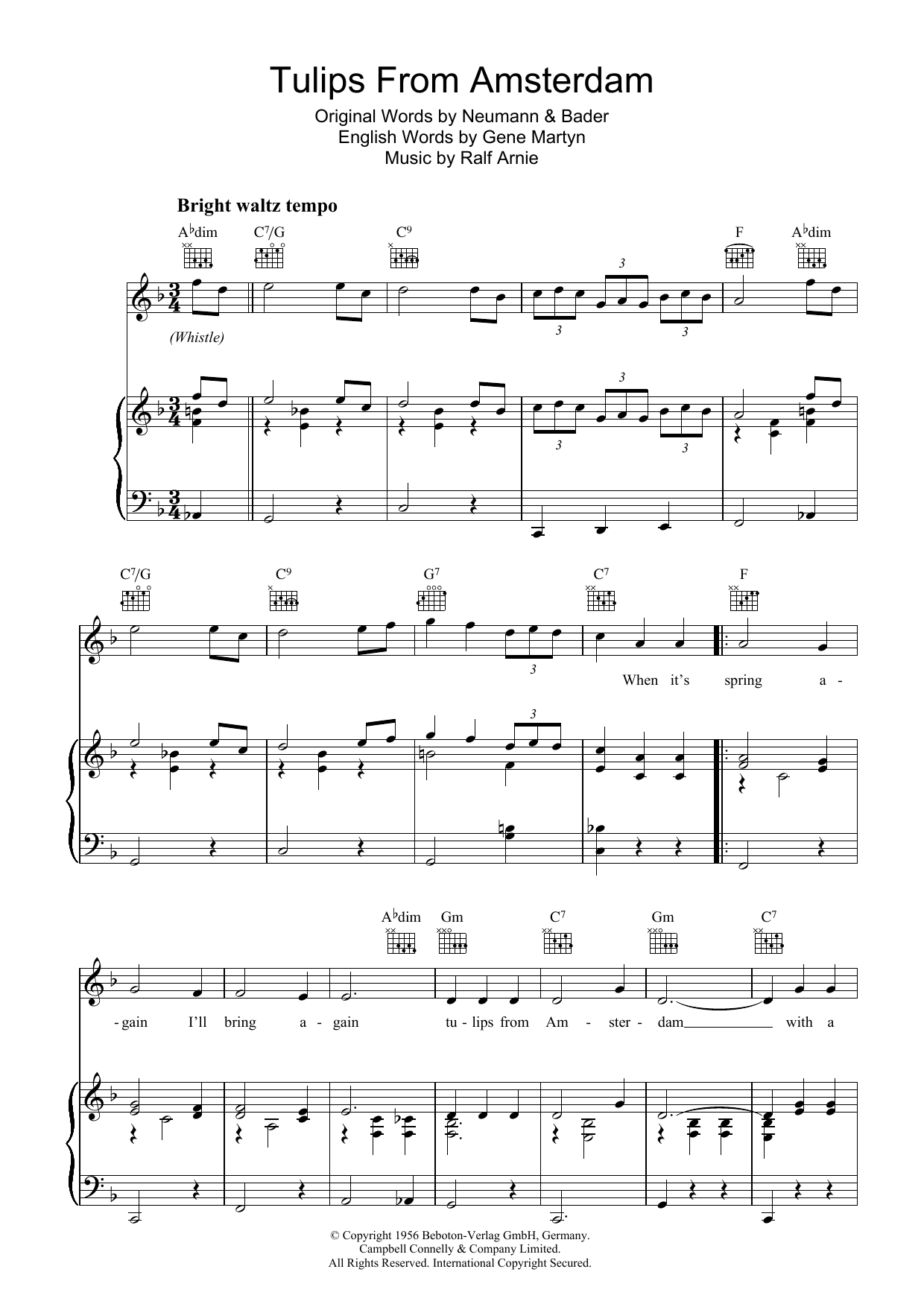 Download Gene Martyn Tulips From Amsterdam Sheet Music and learn how to play Piano, Vocal & Guitar (Right-Hand Melody) PDF digital score in minutes