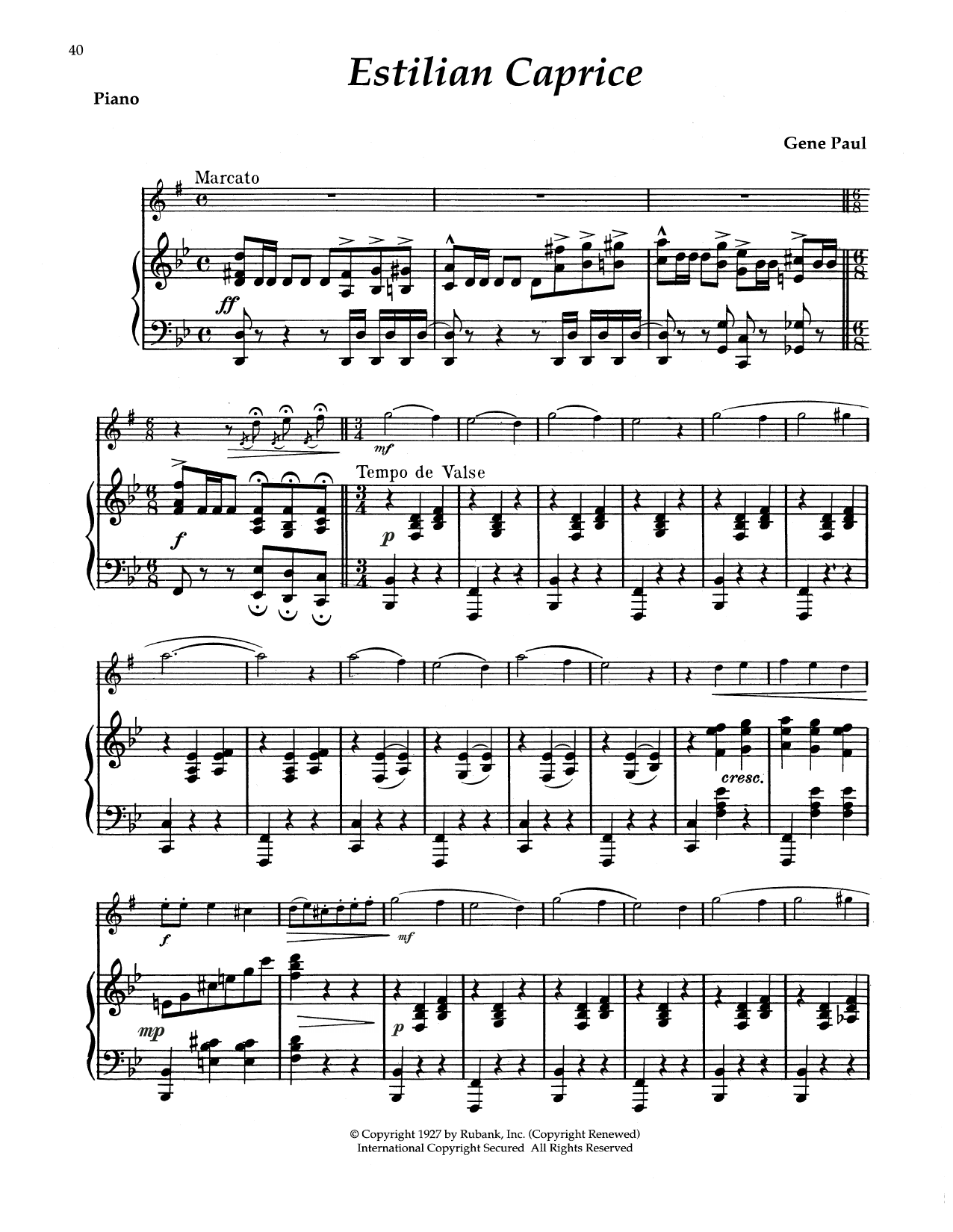 Download Gene Paul Estilian Caprice Sheet Music and learn how to play Alto Sax and Piano PDF digital score in minutes