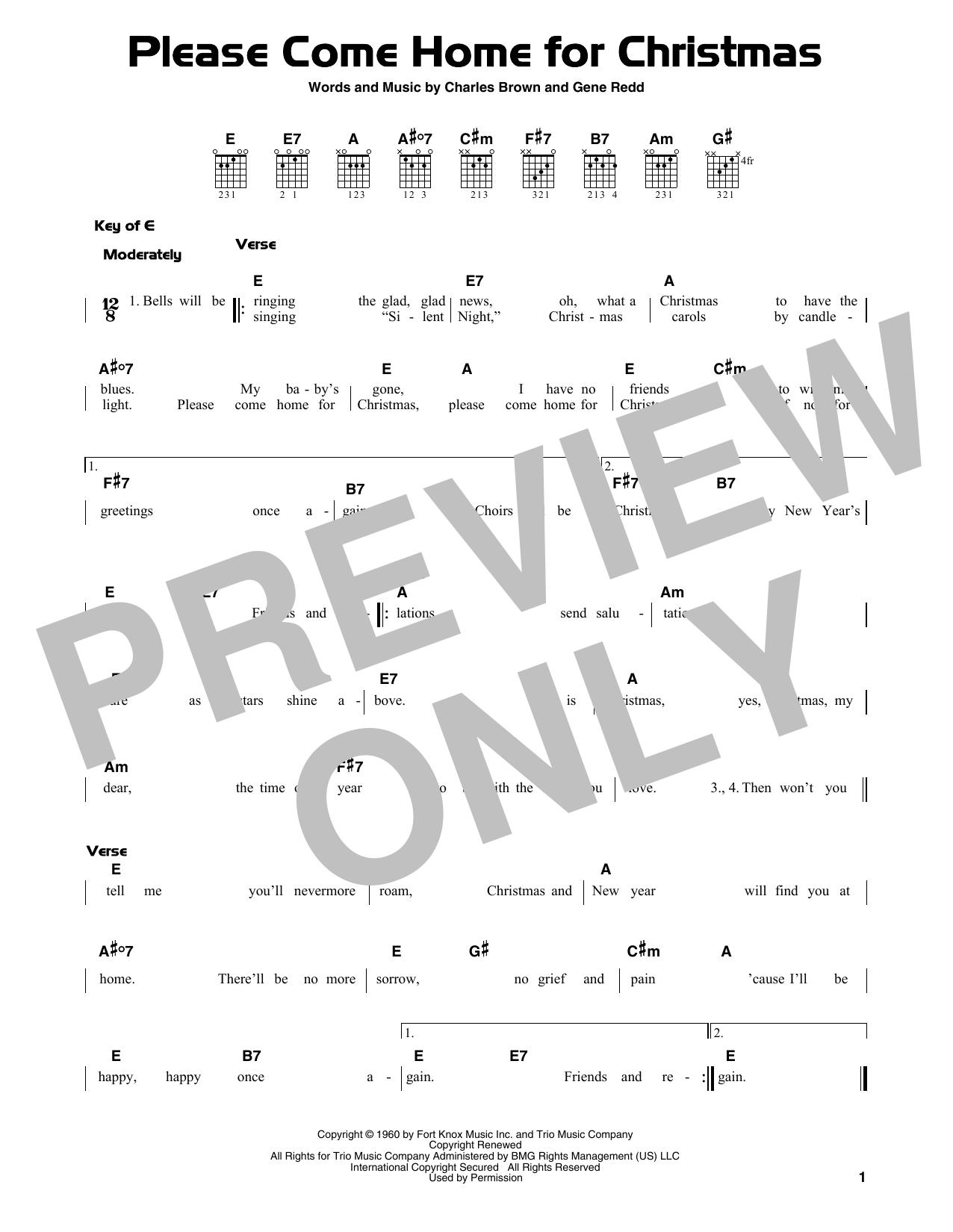 Download Gene Redd Please Come Home For Christmas Sheet Music and learn how to play Guitar Lead Sheet PDF digital score in minutes