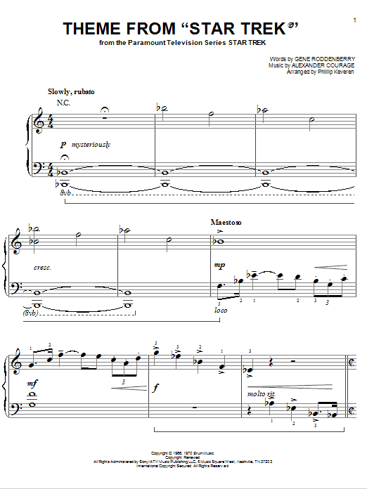 Download Gene Roddenberry Theme from Star Trek(R) Sheet Music and learn how to play Easy Piano PDF digital score in minutes
