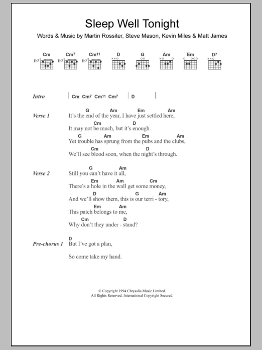 Download Gene Sleep Well Tonight Sheet Music and learn how to play Lyrics & Chords PDF digital score in minutes