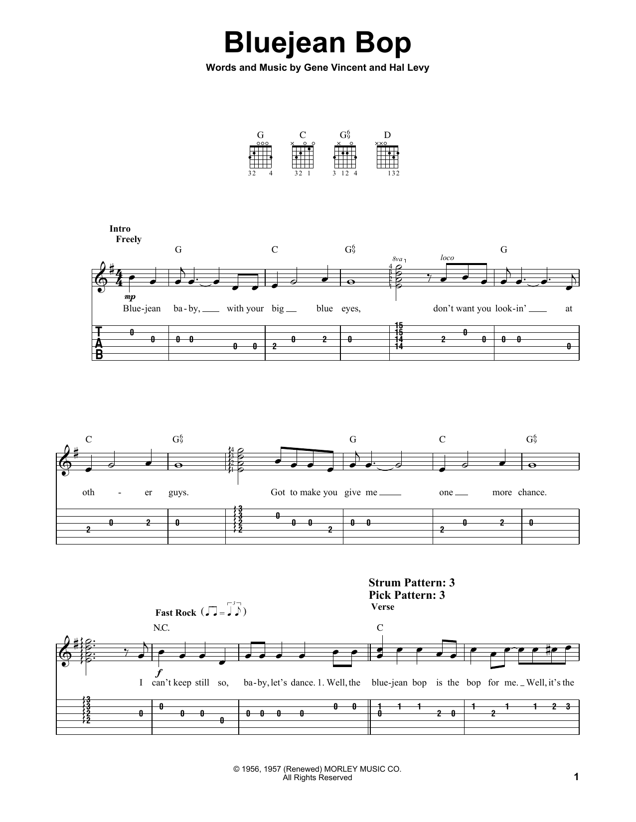 Download Gene Vincent Bluejean Bop Sheet Music and learn how to play Lyrics & Chords PDF digital score in minutes