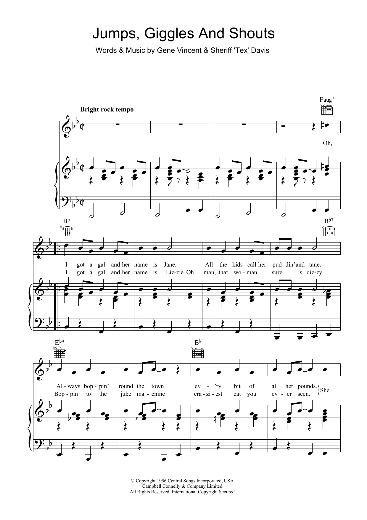 Download Gene Vincent Jumps, Giggles & Shouts Sheet Music and learn how to play Piano, Vocal & Guitar (Right-Hand Melody) PDF digital score in minutes