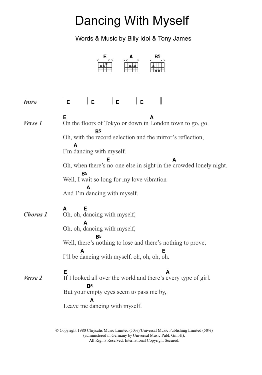 Download Generation X Dancing With Myself Sheet Music and learn how to play Piano Chords/Lyrics PDF digital score in minutes