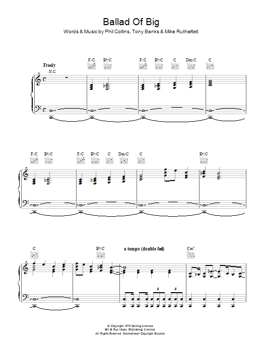 Download Genesis Ballad Of Big Sheet Music and learn how to play Piano, Vocal & Guitar (Right-Hand Melody) PDF digital score in minutes