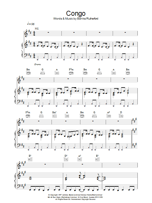 Download Genesis Congo Sheet Music and learn how to play Piano, Vocal & Guitar PDF digital score in minutes