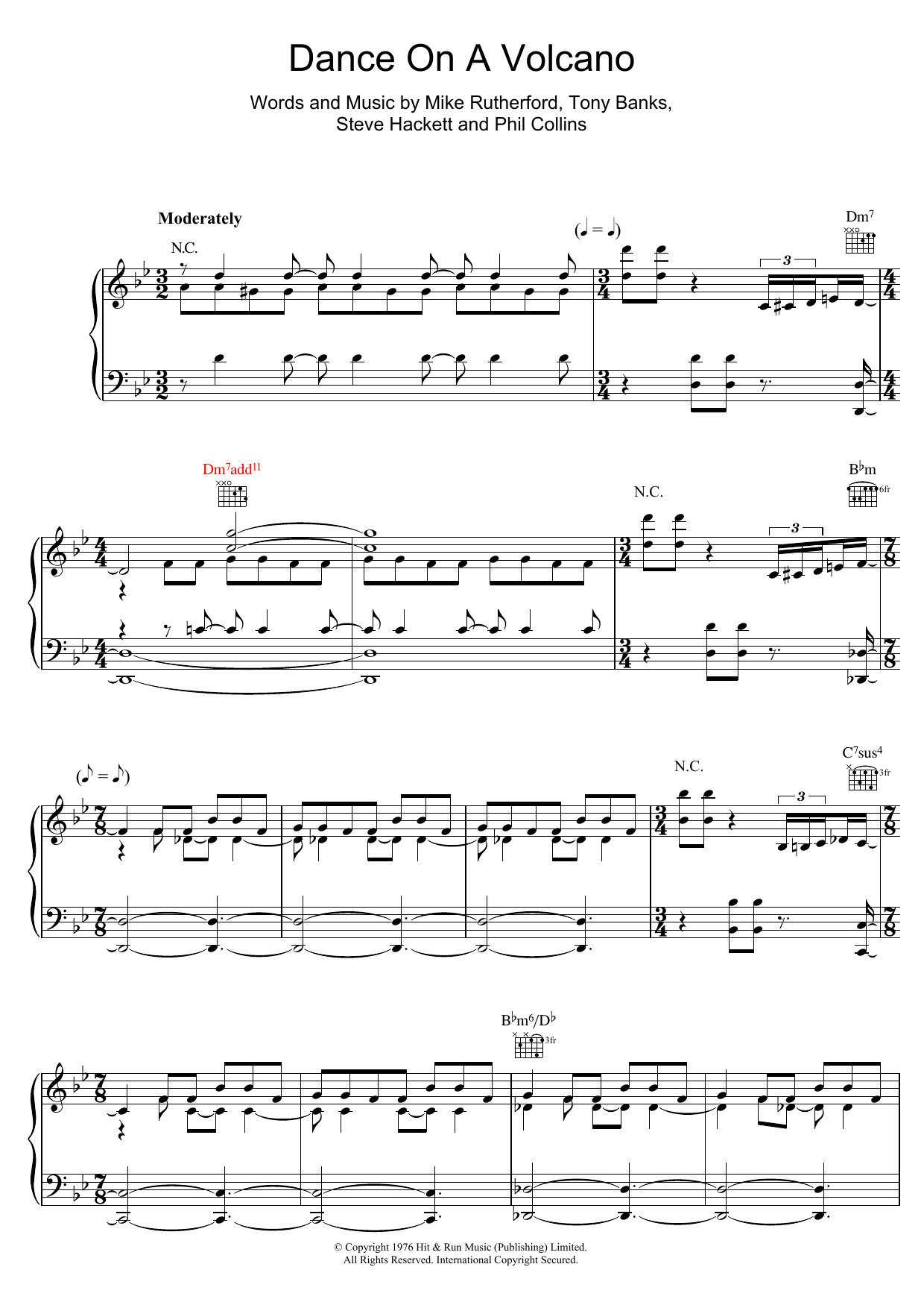 Download Genesis Dance On A Volcano Sheet Music and learn how to play Piano, Vocal & Guitar Chords (Right-Hand Melody) PDF digital score in minutes