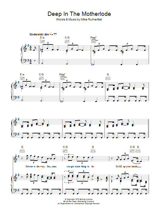 Download Genesis Deep In The Motherlode Sheet Music and learn how to play Piano, Vocal & Guitar (Right-Hand Melody) PDF digital score in minutes