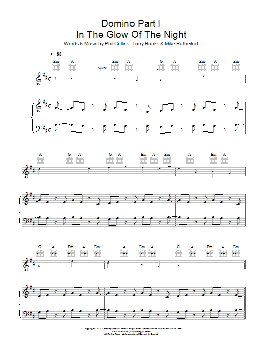 Download Genesis Domino Part 1: In The Glow Of The Night Sheet Music and learn how to play Piano, Vocal & Guitar PDF digital score in minutes