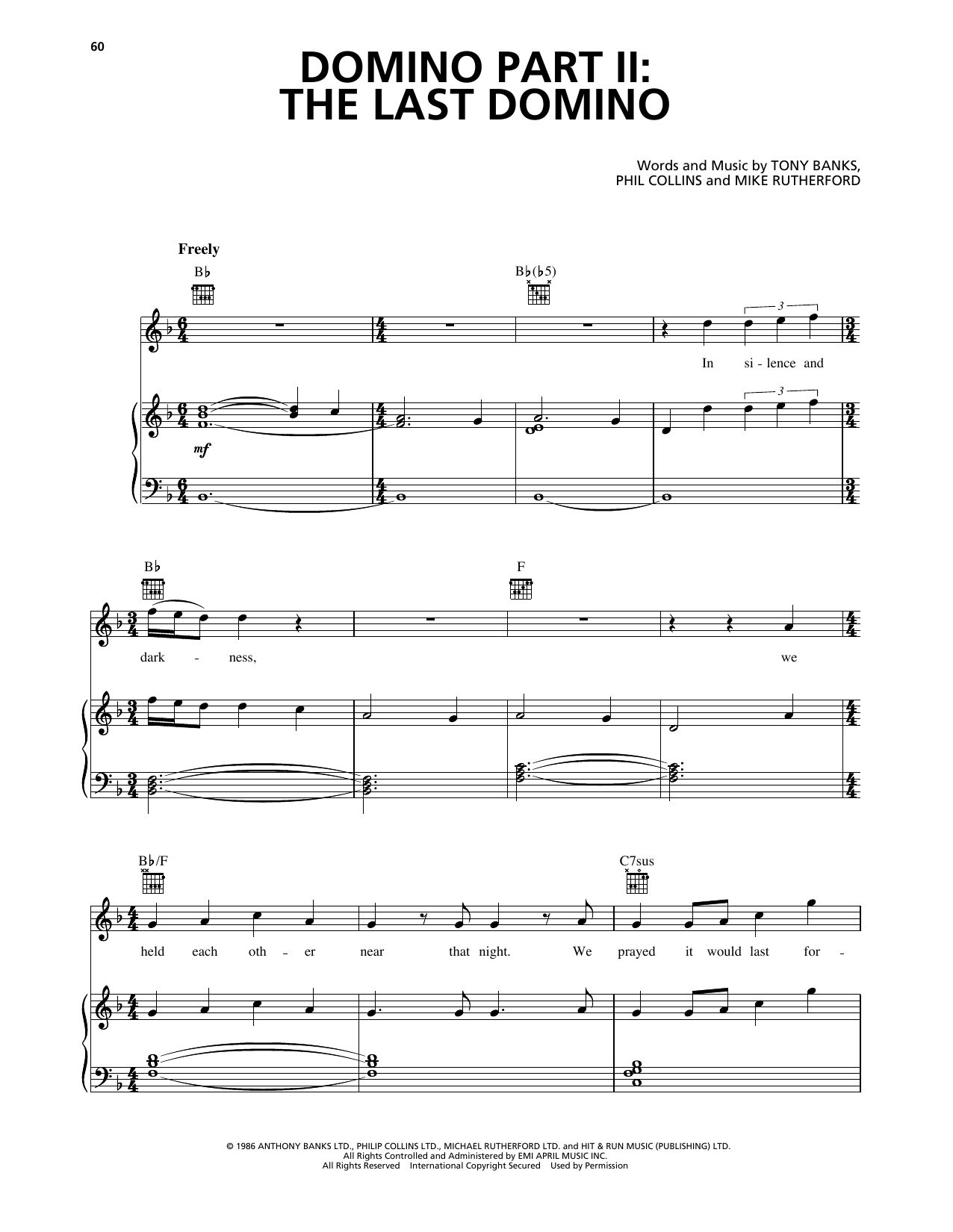 Download Genesis Domino Part II: The Last Domino Sheet Music and learn how to play Piano, Vocal & Guitar Chords (Right-Hand Melody) PDF digital score in minutes