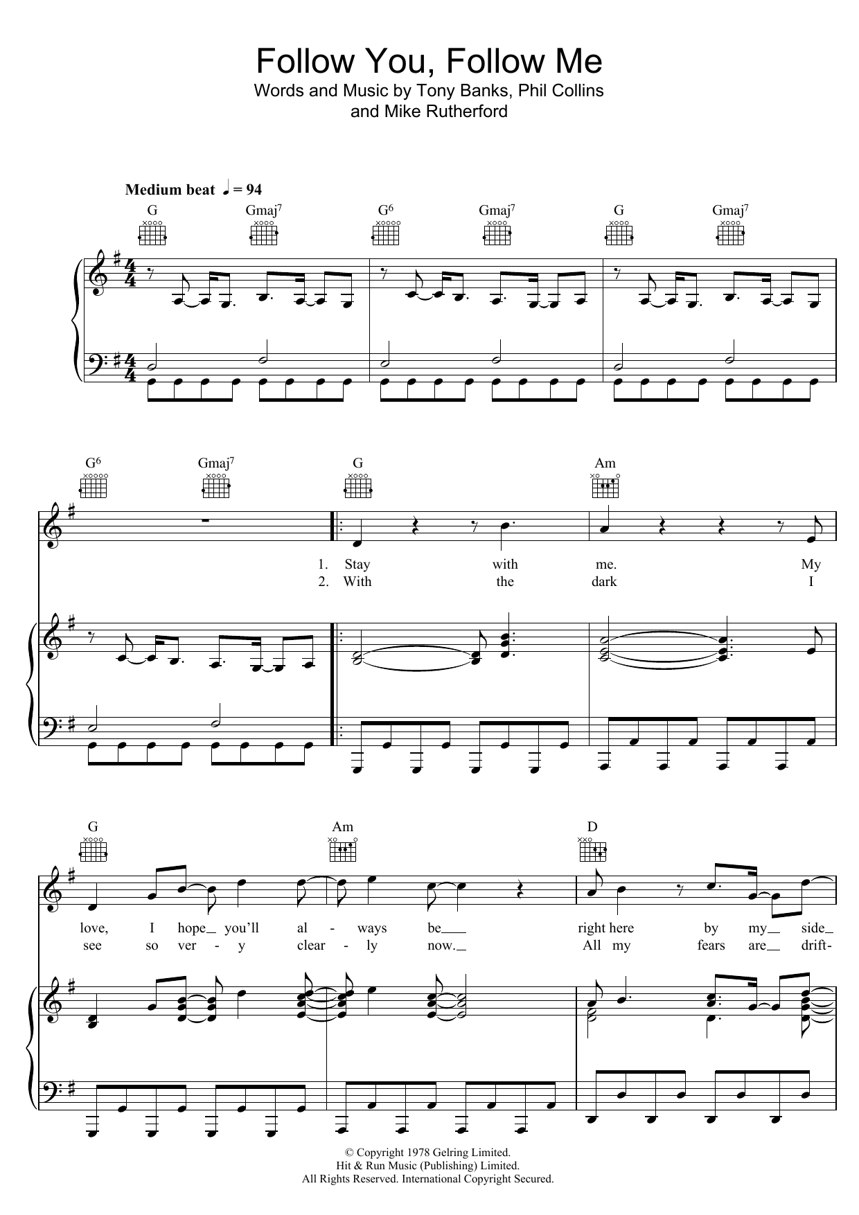 Download Genesis Follow You, Follow Me Sheet Music and learn how to play Keyboard PDF digital score in minutes