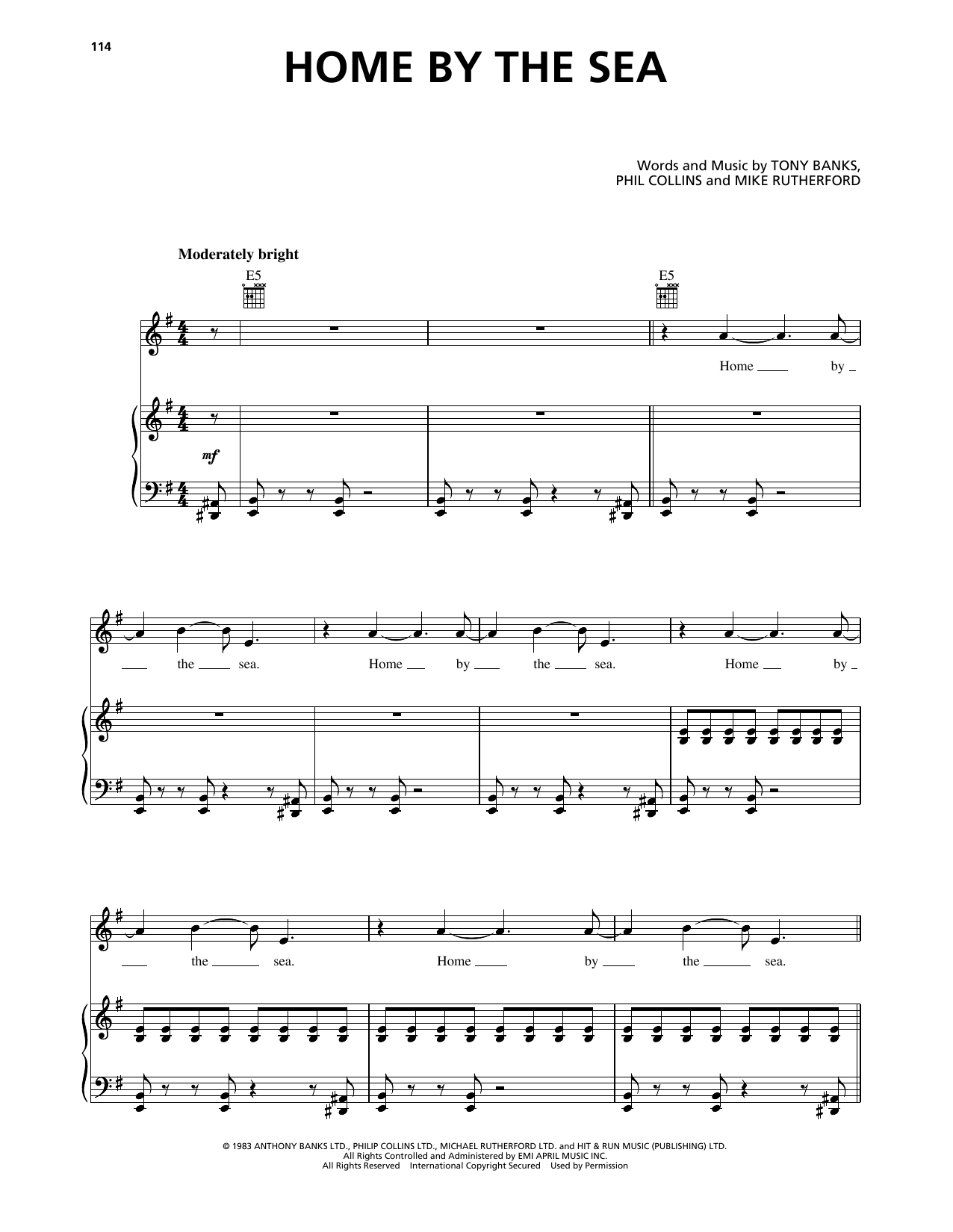Download Genesis Home By The Sea Sheet Music and learn how to play Piano, Vocal & Guitar Chords (Right-Hand Melody) PDF digital score in minutes