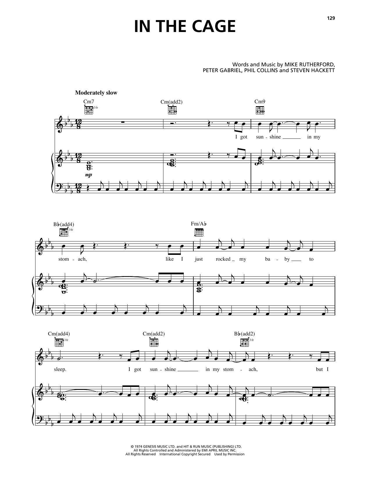 Download Genesis In The Cage Sheet Music and learn how to play Piano, Vocal & Guitar Chords (Right-Hand Melody) PDF digital score in minutes