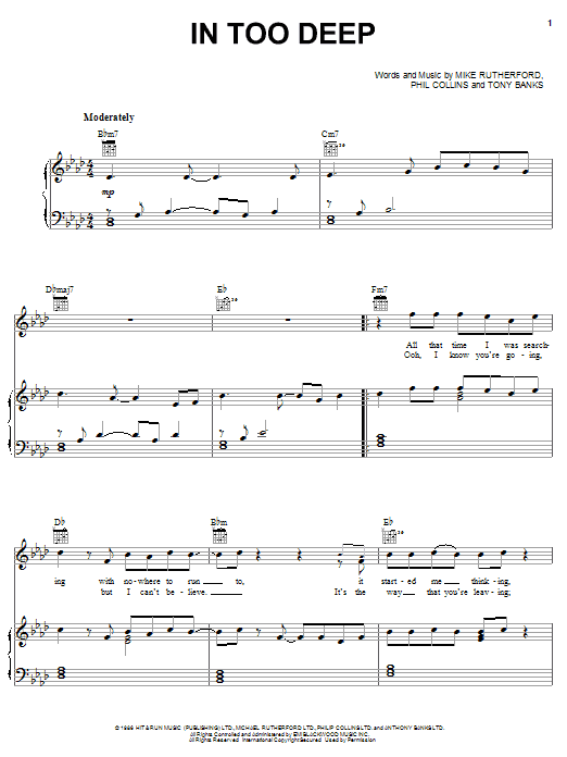 Download Genesis In Too Deep Sheet Music and learn how to play Piano, Vocal & Guitar (Right-Hand Melody) PDF digital score in minutes