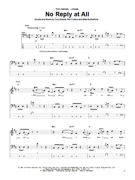 Download Genesis No Reply At All Sheet Music and learn how to play Drums Transcription PDF digital score in minutes