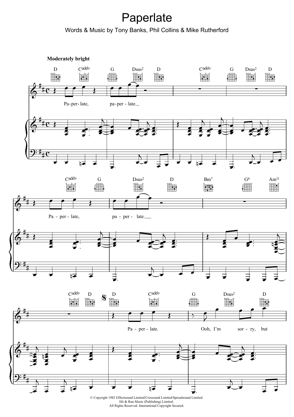 Download Genesis Paperlate Sheet Music and learn how to play Piano, Vocal & Guitar Chords (Right-Hand Melody) PDF digital score in minutes