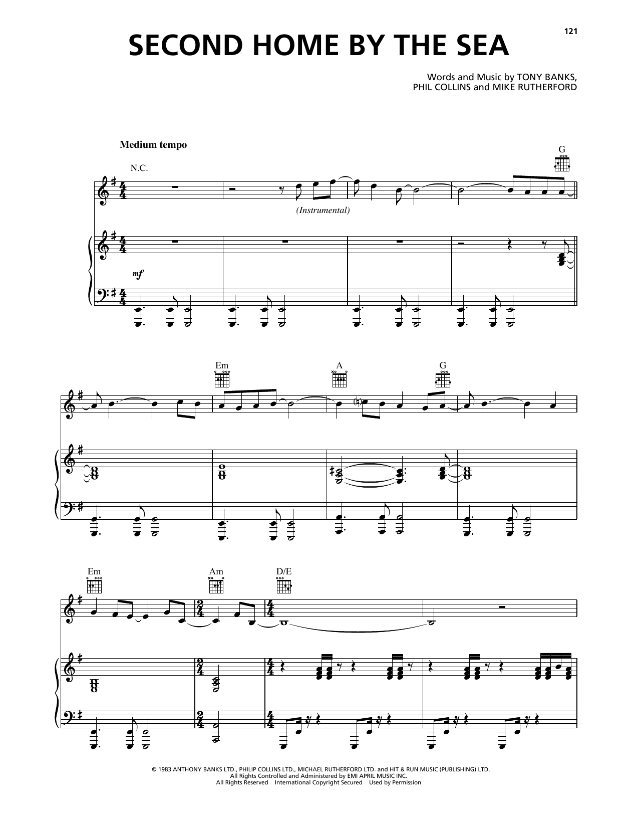 Download Genesis Second Home By The Sea Sheet Music and learn how to play Piano, Vocal & Guitar Chords (Right-Hand Melody) PDF digital score in minutes