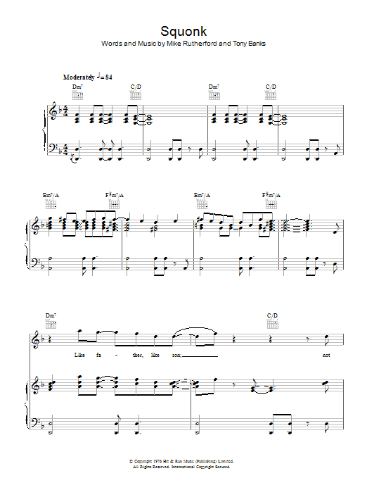 Download Genesis Squonk Sheet Music and learn how to play Piano, Vocal & Guitar (Right-Hand Melody) PDF digital score in minutes