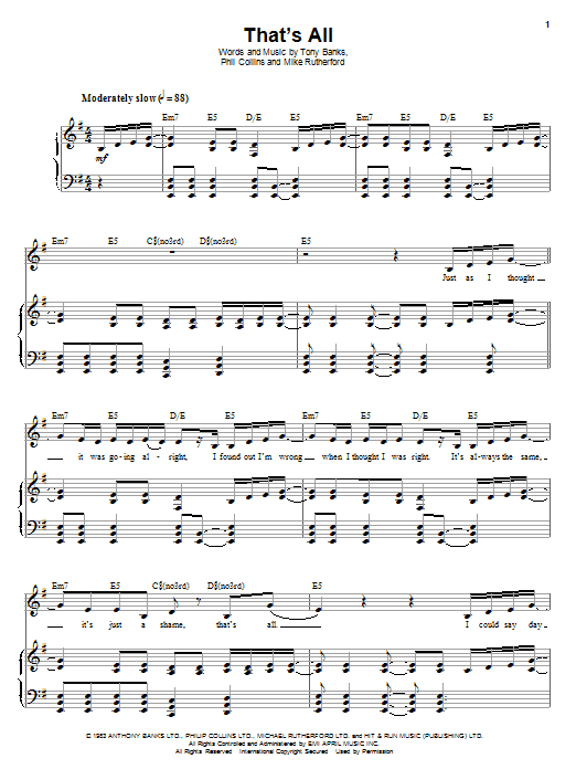 Download Genesis That's All Sheet Music and learn how to play Keyboard Transcription PDF digital score in minutes