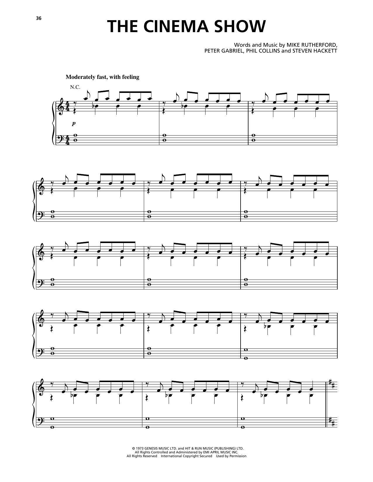Download Genesis The Cinema Show Sheet Music and learn how to play Piano, Vocal & Guitar Chords (Right-Hand Melody) PDF digital score in minutes
